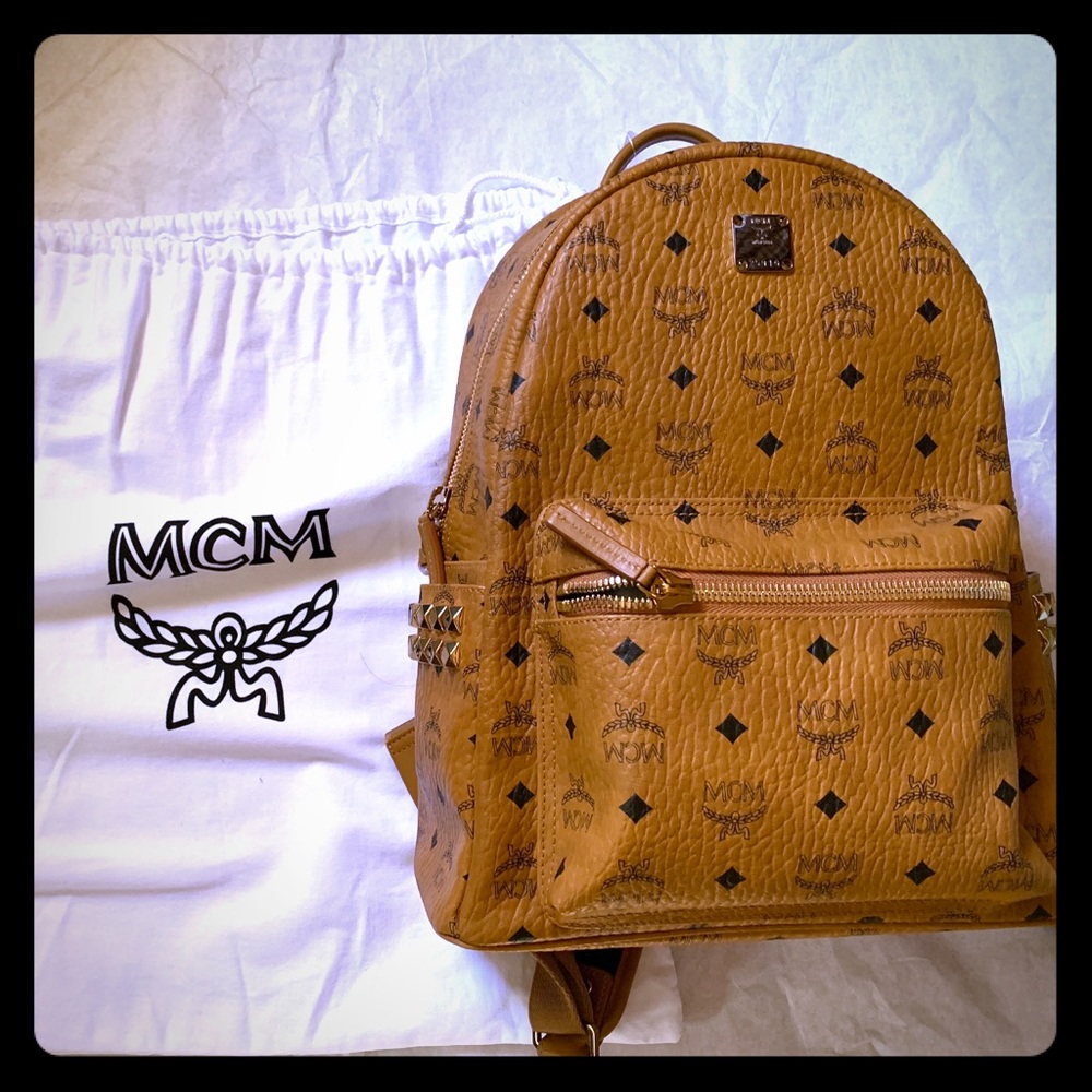 MCM Stark Side Studs Backpack in Visetos Cognac